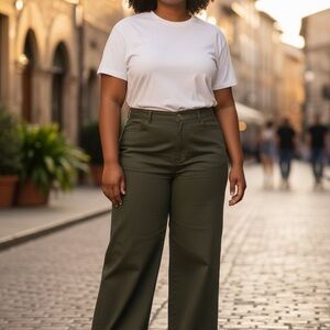 Women's Olive Green Wide Leg Pants